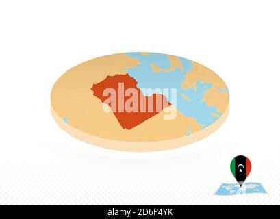 Libya map designed in isometric style, orange circle map of Libya for web, infographic and more. Stock Vector