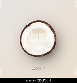 Coconut Half Isolated Over White Background, Square Shot, Collage Stock Photo