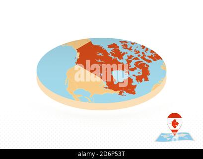 Canada map designed in isometric style, orange circle map of Canada for web, infographic and more. Stock Vector