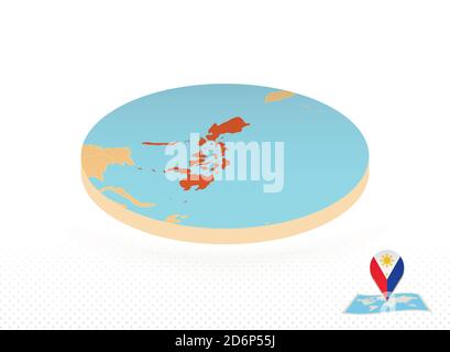 Philippines map in round isometric style with triangular 3D flag of ...