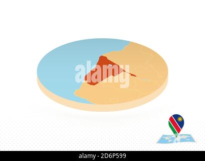 Namibia map designed in isometric style, orange circle map of Namibia for web, infographic and more. Stock Vector