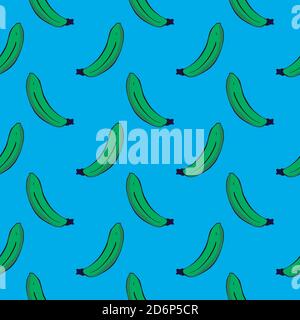 Little green banana,seamless pattern on dark blue background. Stock Vector