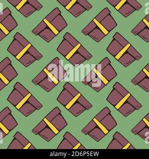 Old box,seamless pattern on olive green background. Stock Vector