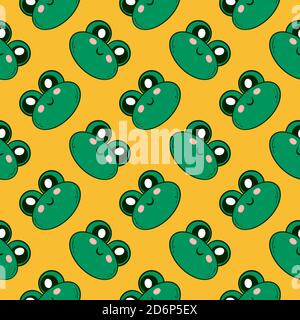 Seamless pattern of cute green frogs surrounded by spring flowers ...
