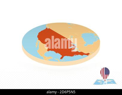 USA map designed in isometric style, orange circle map of United States for web, infographic and more. Stock Vector
