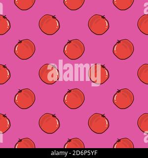 Cute tomatoes,seamless pattern on dark pink background. Stock Vector