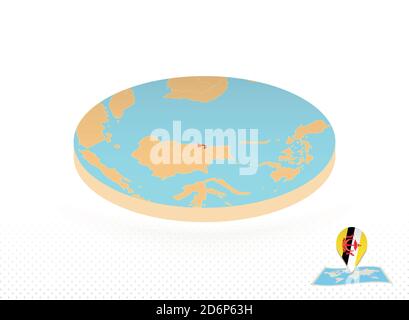 Brunei map designed in isometric style, orange circle map of Brunei for web, infographic and more. Stock Vector
