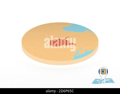 Virginia map in round isometric style with triangular 3D flag of US ...