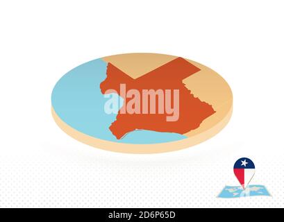 Texas state map designed in isometric style, orange circle map of US state Texas for web, infographic and more. Stock Vector
