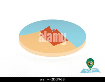 Isometric round map of US state Delaware and point marker with flag of ...