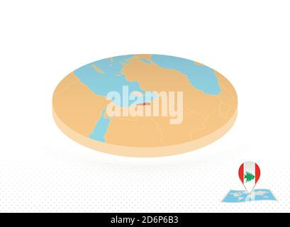 Lebanon map designed in isometric style, orange circle map of Lebanon for web, infographic and more. Stock Vector