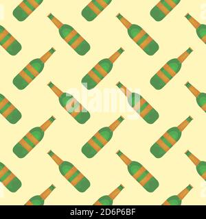 Small beer bottle,seamless pattern on yellow background. Stock Vector