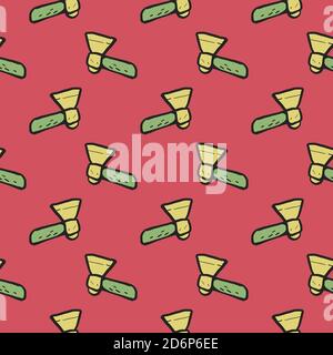 Yellow axes,seamless pattern on red background. Stock Vector