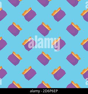 Bag of chips seamless pattern on light blue background. Stock Vector