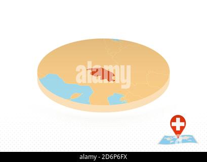 Switzerland map designed in isometric style, orange circle map of Switzerland for web, infographic and more. Stock Vector