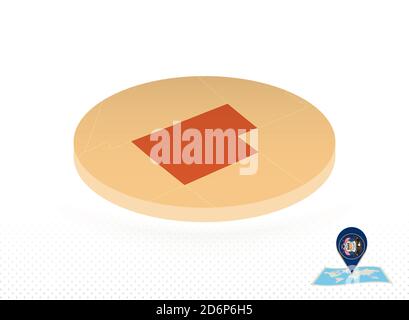 Isometric round map of US state Iowa and point marker with flag of Iowa ...