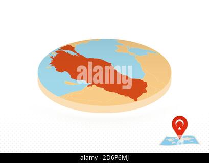 Turkey map designed in isometric style, orange circle map of Turkey for web, infographic and more. Stock Vector