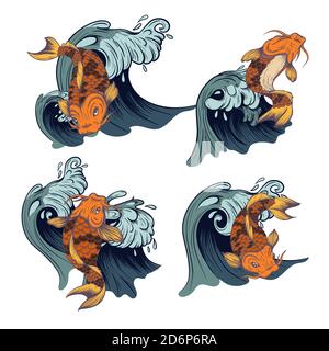 Fish koi isolated. Japanese vintage print. Stock Vector