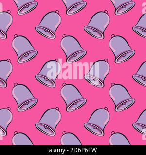 Purple bell,seamless pattern on hot pink background. Stock Vector