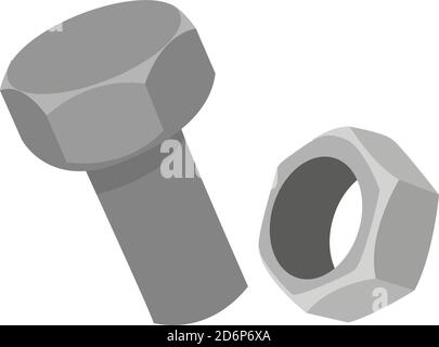 Bolt and nut, illustration, vector on white background. Stock Vector