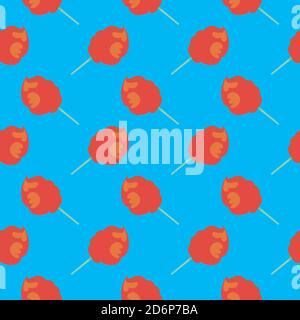 Red Candy floss,seamless pattern on light blue background. Stock Vector