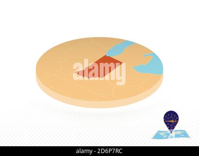 Indiana map in round isometric style with triangular 3D flag of US ...