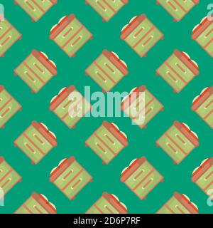 Dresser with books,seamless pattern on green background. Stock Vector
