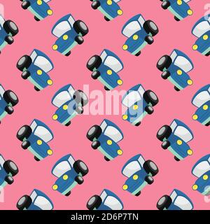 Blue cars,seamless pattern on pink background. Stock Vector