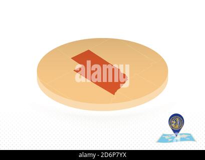 Nebraska state map designed in isometric style, orange circle map of US state Nebraska for web, infographic and more. Stock Vector