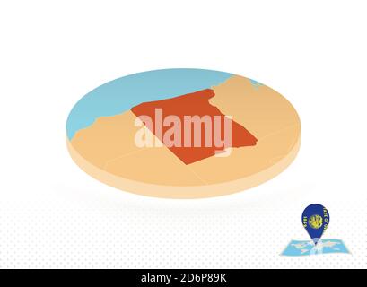 Oregon map in round isometric style with triangular 3D flag of US State ...