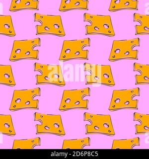 Yellow cheese,seamless pattern on light purple background. Stock Vector