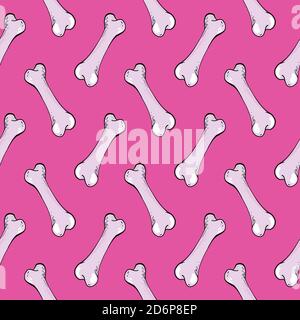 Cute white bones,seamless pattern on hot pink background. Stock Vector
