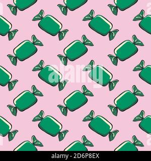 Green candy,seamless pattern on violet background. Stock Vector