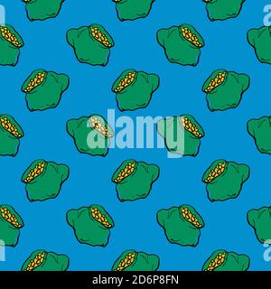 Gold in a small green bag,seamless pattern on blue background. Stock Vector