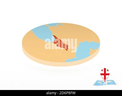 Georgia map in round isometric style with triangular 3D flag of US ...