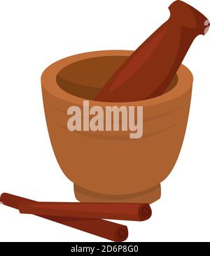 Cinnamon in a bowl, illustration, vector on white background. Stock Vector