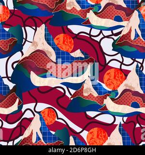 Seamless pattern with mountain landscape in different textures. Vector. Stock Vector