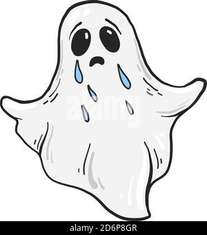 Vector illustration of a cartoon ghost with a sad expression, crying ...