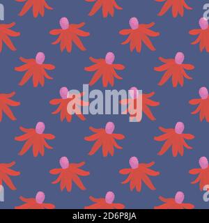 Red coneflower,seamless pattern on dark purple background. Stock Vector