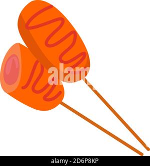 Deliious corndog, illustration, vector on white background. Stock Vector