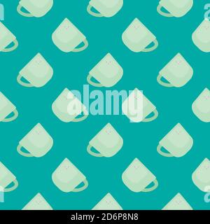 Lovely cups,seamless pattern on green background. Stock Vector