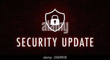Banner Security Update - Shield icon on background with binary code.
