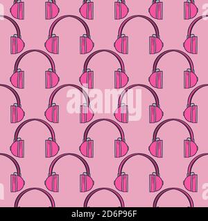 Pink headphones,seamless pattern on pink background. Stock Vector