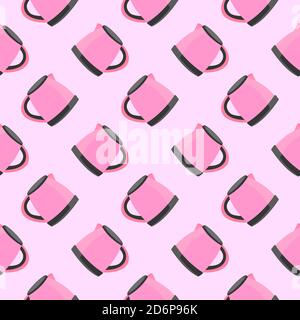 Pink kettle,seamless pattern on pink background. Stock Vector