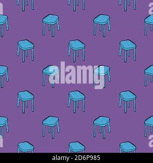 Cute small blue chairs,seamless pattern on purple background. Stock Vector