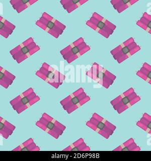 Purple dynamite,seamless pattern on blue background. Stock Vector