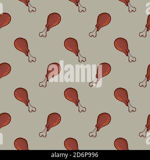 Chicken drums,seamless pattern on grey background. Stock Vector