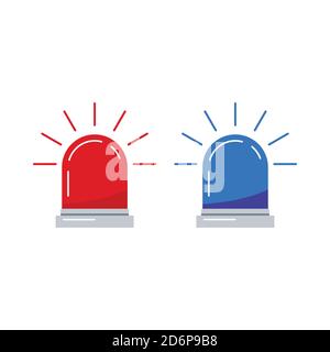 Blue and res flasher siren vector icon set isolated on white background. Stock Vector