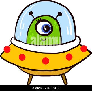 Cyclop in UFO, illustration, vector on white background. Stock Vector