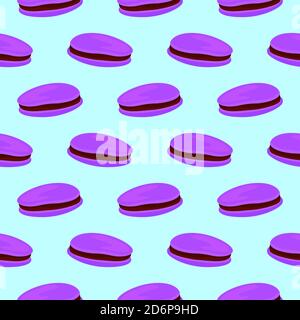 Purple dorayaki,seamless pattern on blue background. Stock Vector